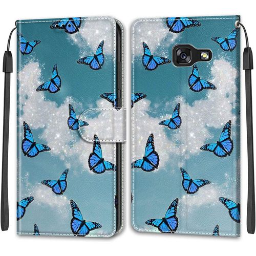 Kal-Coque Samsung Galaxy A5 2017/A520, Housse Samsung A5 2017/A520, Etui Housse En Cuir Pochette Protection Portefeuille Rabat Clapet Case Porte Carte Magnétique Étui Antichoc Cover (Papillon 2)