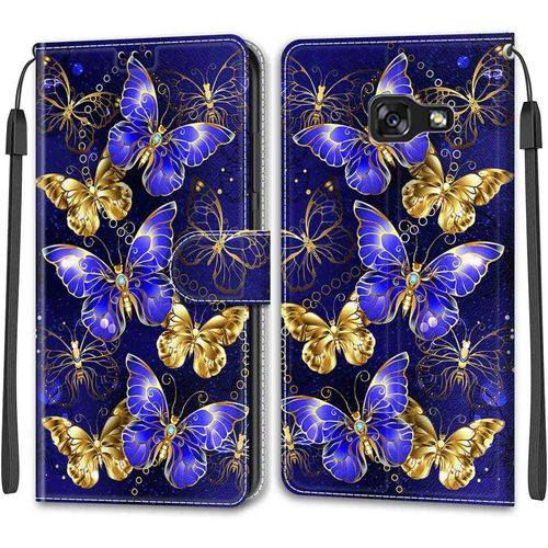 Kal-Coque Samsung Galaxy A5 2017/A520, Housse Samsung A5 2017/A520, Etui Housse En Cuir Pochette Protection Portefeuille Rabat Clapet Case Porte Carte Magnétique Étui Antichoc Cover (Papillon 3)
