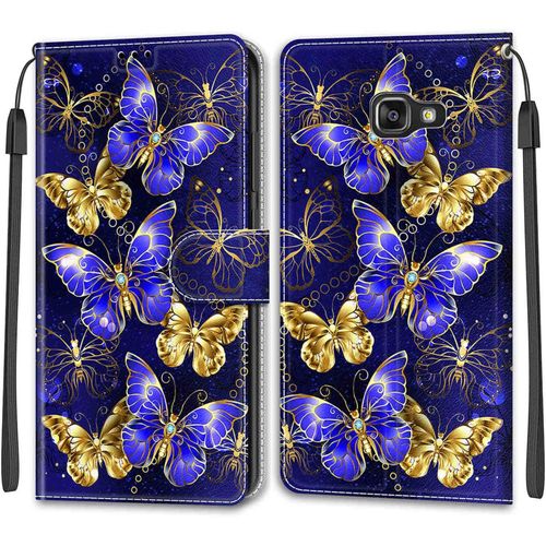 Kal-Coque Samsung Galaxy A510/A5 2016, Housse Samsung A510/A5 2016, Etui Housse En Cuir Pochette Protection Portefeuille Rabat Clapet Case Porte Carte Magnétique Étui Antichoc Cover (Papillon 3)