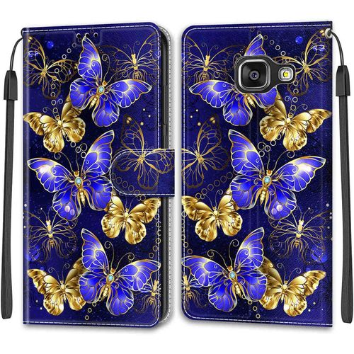 Kal-Coque Samsung Galaxy A310/A3 2016, Housse Samsung A310/A3 2016, Etui Housse En Cuir Pochette Protection Portefeuille Rabat Clapet Case Porte Carte Magnétique Étui Antichoc Cover (Papillon 3)