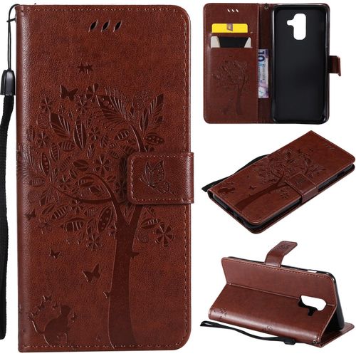 Kal-Coque Pour Samsung Galaxy A6 Plus 2018, Etui Samsung A6 Plus 2018, Antichoc Tpu Housse Cuir Flip Case Portefeuille Etui Rabat [Magnétique] Coque De Protection Cover (Café)