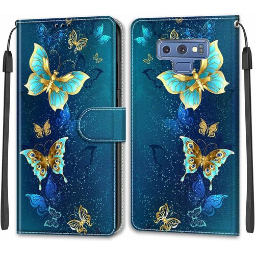 Kal-Coque Samsung Galaxy Note 9, Housse Samsung Note 9, Etui Premium Housse En Cuir Pochette Protection Portefeuille Rabat Clapet Case Porte Carte Magnétique Étui Antichoc Cover (Papillon 4)