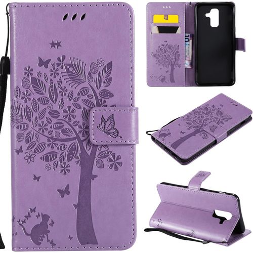 Kal-Coque Pour Samsung Galaxy A6 Plus 2018, Etui Samsung A6 Plus 2018, Antichoc Tpu Housse Cuir Flip Case Portefeuille Etui Rabat [Magnétique] Coque De Protection Cover (Lavanda)