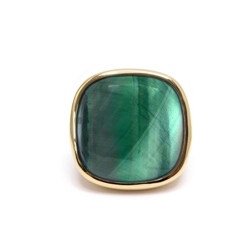 Bague À Volume Carrée En Argent Doré Et Pierre Naturelle Malachite