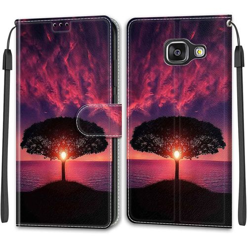 Kal-Coque Samsung Galaxy A310/A3 2016, Housse Samsung A310/A3 2016, Etui Housse En Cuir Pochette Protection Portefeuille Rabat Clapet Case Porte Carte Magnétique Étui Antichoc Cover (Crépuscule)