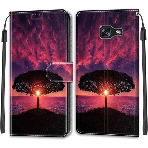 Kal-Coque Samsung Galaxy A5 2017/A520, Housse Samsung A5 2017/A520, Etui Housse En Cuir Pochette Protection Portefeuille Rabat Clapet Case Porte Carte Magnétique Étui Antichoc Cover (Crépuscule)