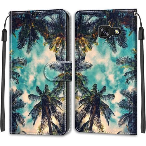 Kal-Coque Samsung Galaxy A5 2017/A520, Housse Samsung A5 2017/A520, Etui Housse En Cuir Pochette Protection Portefeuille Rabat Clapet Case Porte Carte Magnétique Étui Antichoc Cover (Arbre)
