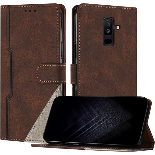Kal-Étui Pour Samsung Galaxy A6 Plus 2018, Housse En Cuir Pu Avec [Protection Antichoc Tpu] [Fonction Support] [Porte-Cartes ] Antichoc Magnétique Coque Pour Galaxy A6 Plus 2018 - Marron