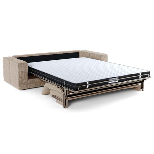 Canapé Convertible Express 4 Places En Velours Gaufré Beige