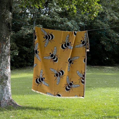 Plaid Abeilles En Acrylique Et Polyester Jaune