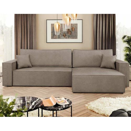 Canapé D'angle Réversible Convertible 5 Places En Tissu Texturé Marron