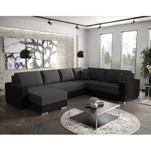 Canapé D'angle Réversible Convertible 7 Places En Tissu Gris / Noir