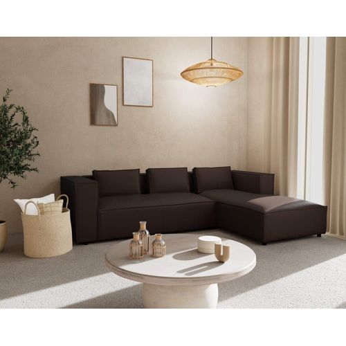 Canapé D'angle Droit 4 Places En Simili Marron