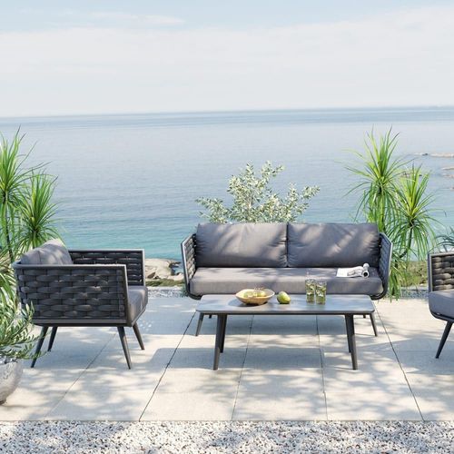 Salon De Jardin 4 Places En Coton Et Aluminium Gris