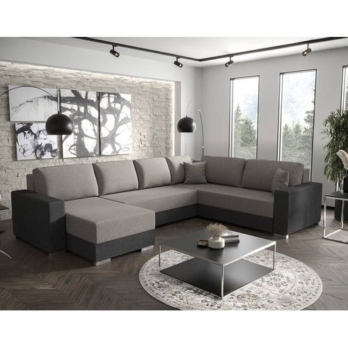 Canapé D'angle Réversible Convertible 7 Places En Tissu Gris