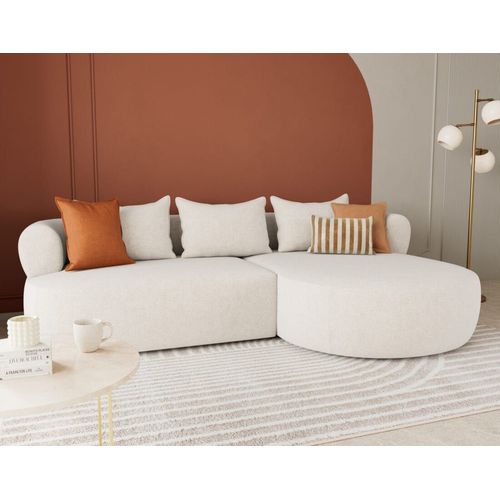 Canapé D'angle Droit 4 Places En Velours Texturé Beige