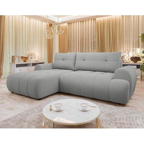 Canapé D'angle Gauche Convertible 4 Places En Tissu Texturé Gris Clair