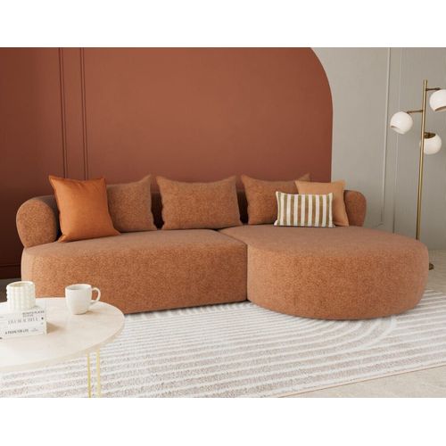 Canapé D'angle Droit 4 Places En Velours Texturé Terracotta