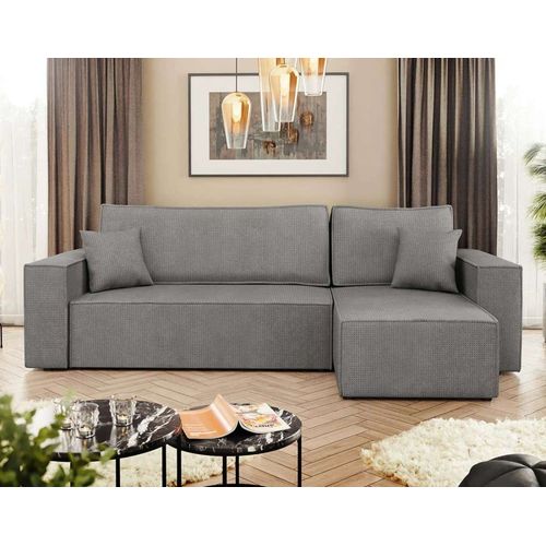 Canapé D'angle Réversible Convertible 4 Places En Tissu Texturé Gris