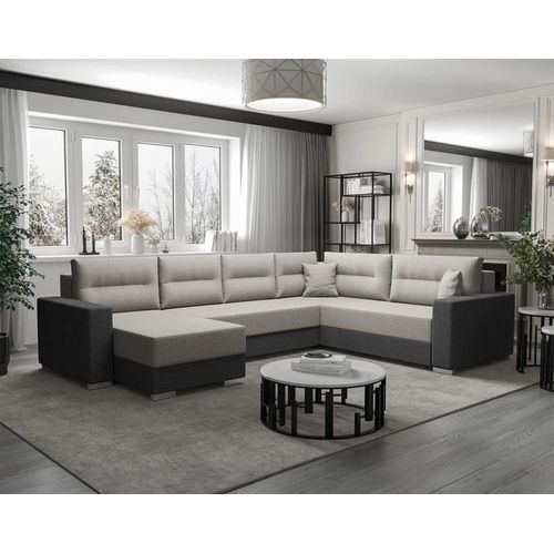 Canapé D'angle Réversible Convertible 7 Places En Tissu Gris