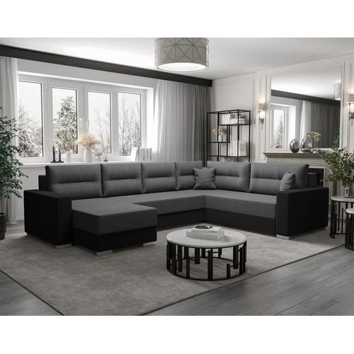 Canapé D'angle Réversible Convertible 7 Places En Tissu Gris / Noir