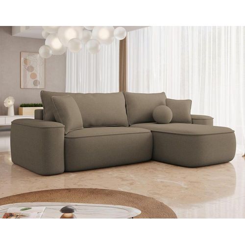 Canapé D'angle Réversible Convertible 4 Places En Tissu Texturé Marron