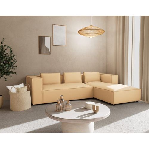 Canapé D'angle Droit 4 Places En Simili Beige