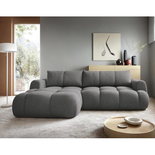 Canapé D'angle Gauche Convertible 4 Places En Tissu Bouclette Gris