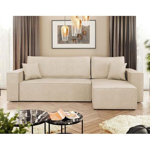 Canapé D'angle Réversible Convertible 4 Places En Tissu Texturé Beige