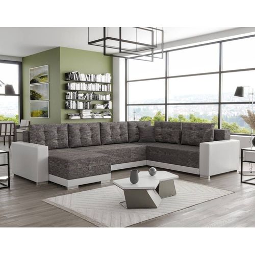 Canapé D'angle Réversible Convertible 7 Places En Tissu Gris / Blanc