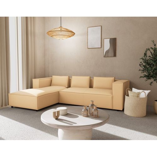 Canapé D'angle Gauche 4 Places En Simili Beige