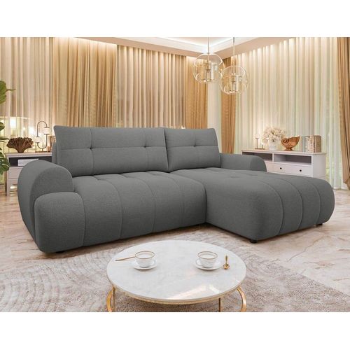 Canapé D'angle Droit Convertible 4 Places En Tissu Texturé Gris Foncé