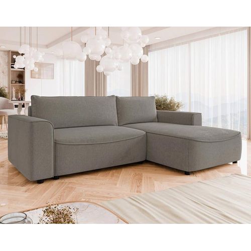 Canapé D'angle Droit Convertible 4 Places En Tissu Texturé Gris