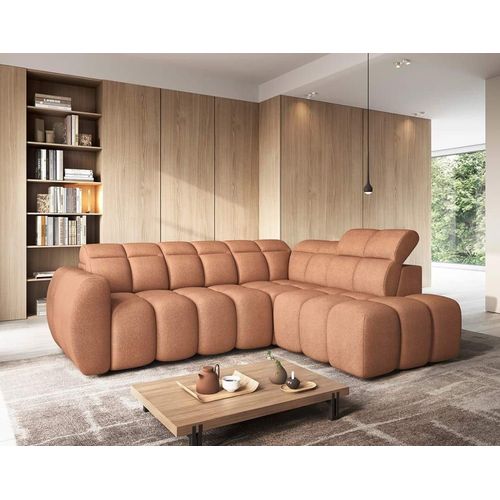 Canapé D'angle Droit 4 Places En Tissu Texturé Terracotta