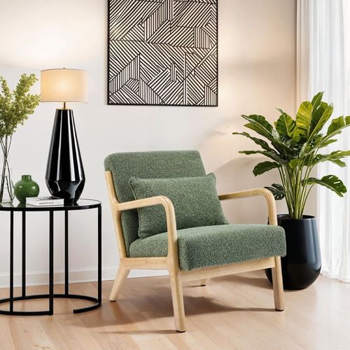 Fauteuil En Bois Et Tissu Bouclé Vert