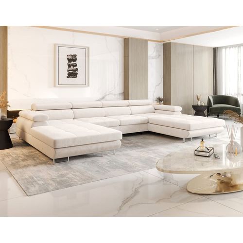 Canapé Panoramique 7 Places En U En Tissu Beige