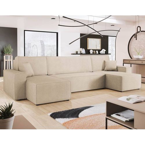 Canapé Panoramique 7 Places En U En Tissu Texturé Beige