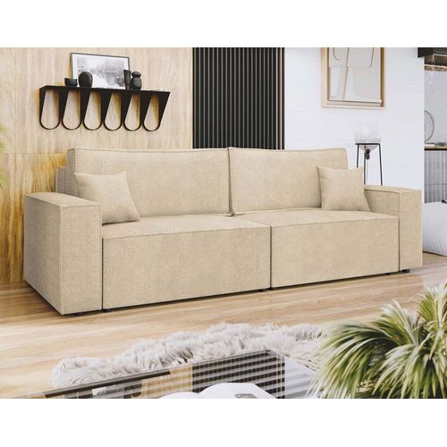 Canapé Droit Convertible 3 Places En Tissu Texturé Beige
