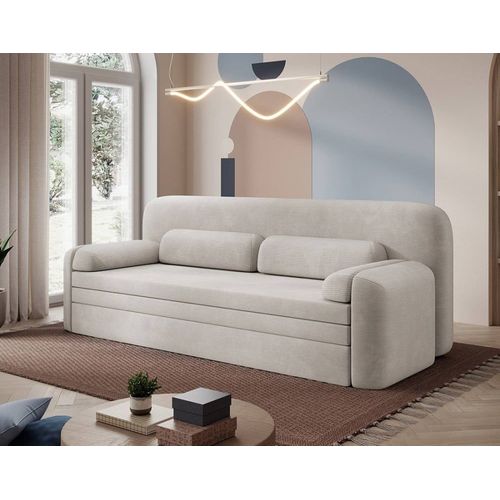 Canapé Droit Convertible 3 Places En Velours Côtelé Beige