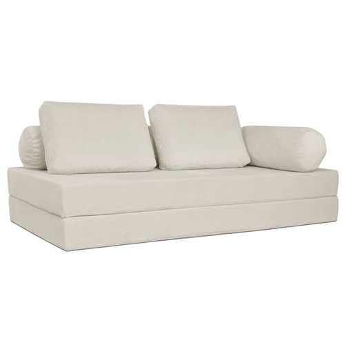 Canapé Droit Convertible 3 Places En Velours Côtelé Beige