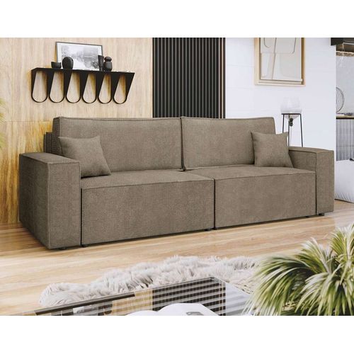 Canapé Droit Convertible 3 Places En Tissu Texturé Marron