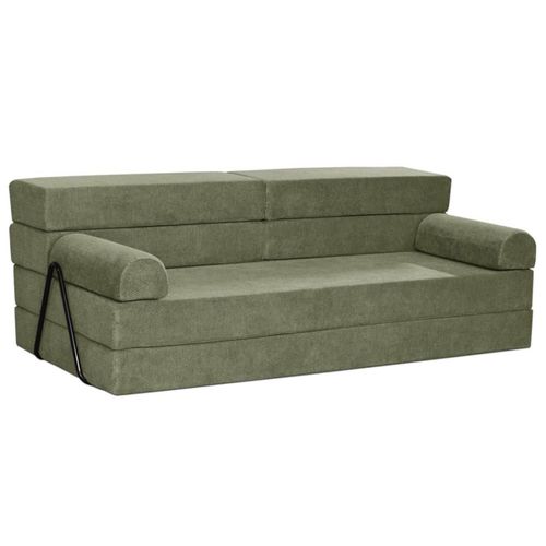 Canapé Droit Convertible 3 Places En Velours Texturé Vert