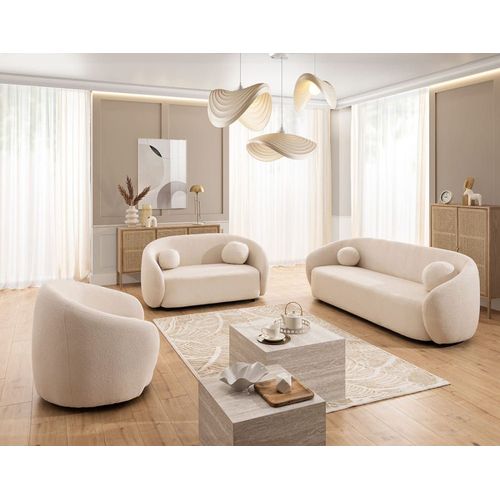 Canapé Droit 2 Places En Tissu Bouclette Beige