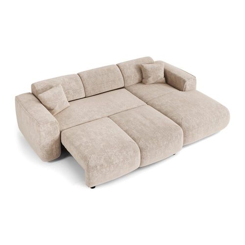 Canapé Convertible Angle Droit 5 Places Velours Gaufré Crème