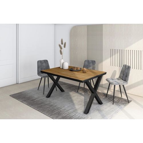 Table À Manger Effet Bois De Chêne Et Noir 140x90x74cm