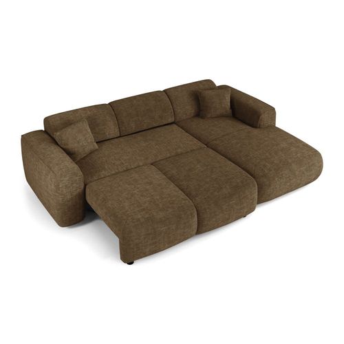 Canapé Convertible Angle Droit 5 Places Velours Texturé Brun Expresso