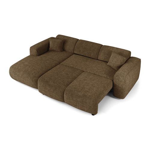 Canapé Convertible Angle Gauche 5 Places Velours Texturé Brun Expresso
