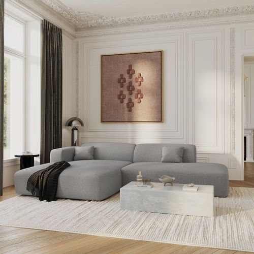 Canapé Angle Gauche Ouvert Tissu Tramé Gris Clair 5 Places