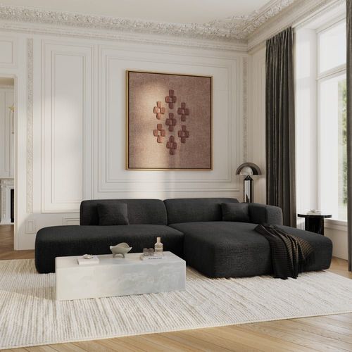 Canapé Angle Droit Ouvert Velours À Motifs Anthracite Foncé 5 Places