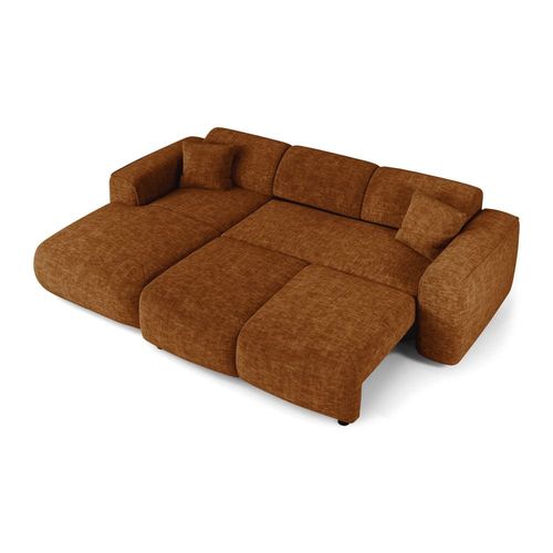Canapé Convertible Angle Gauche 5 Places Velours Texturé Brun